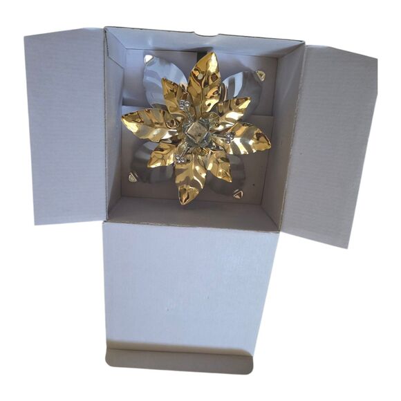 Deptartment 56 Gold Silver Metal Poinsettia Flower Taper Candle Holder W Box NEW - Picture 1 of 8